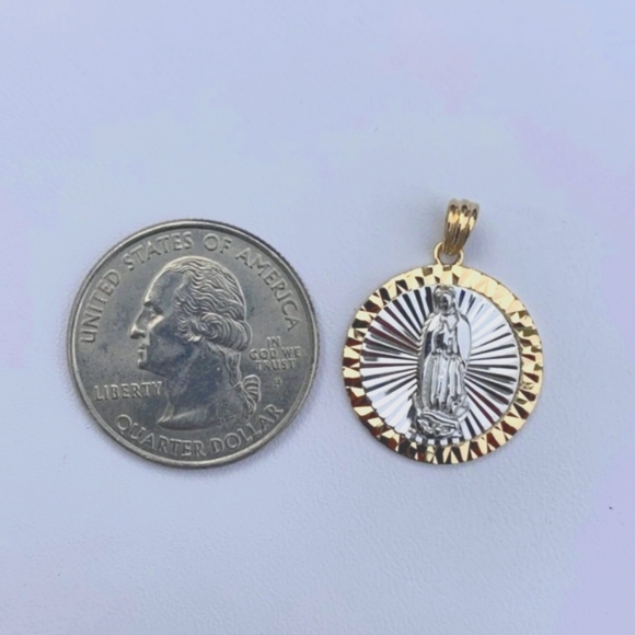 Virgin Mary 14k Gold Filled and Sterling Silver Round Medallion Pendant - Picture 2 of 4